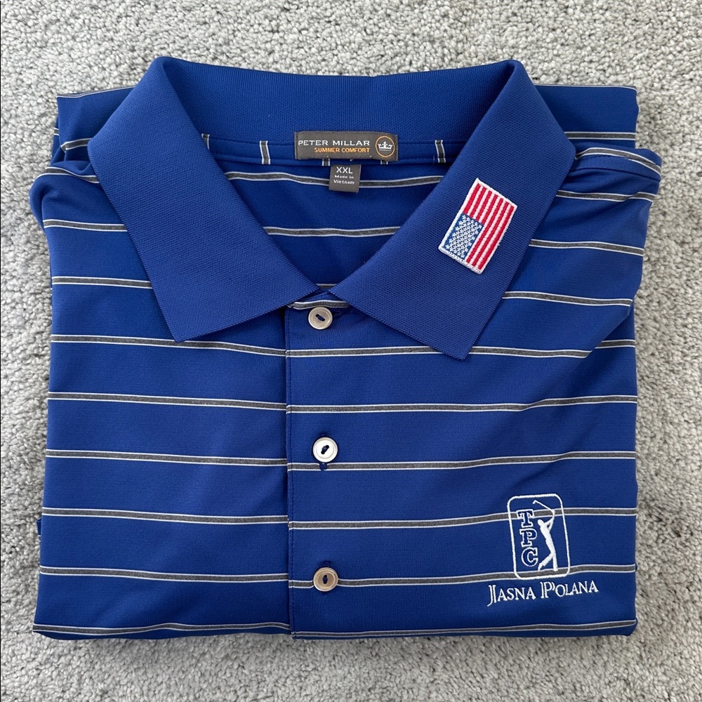 Peter Millar Navy Striped Performance Polo Shirt